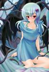  1girl aoi_canaan aoi_kanan blue_hair blush demon_wings female girl red_eyes slime smile solo tentacle wings 