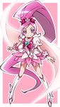  bad_id bad_pixiv_id boots bow cape choker cure_blossom eyelashes hair_bow hair_ornament hanasaki_tsubomi heartcatch_precure! knee_boots long_hair long_ponytail magical_girl pink pink_background pink_bow pink_choker pink_eyes pink_hair ponytail precure rutarou solo standing very_long_hair 