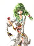  bracelet dress green_hair hair_half_undone highres jewelry long_hair marker no_eyewear philia_felice purple_eyes ribbon smile solo takamerie tales_of_(series) tales_of_destiny traditional_media twintails white_background white_dress 