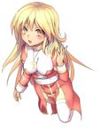  arm_up blonde_hair blush breasts cross dress goose_h high_priest jewelry large_breasts long_hair necklace no_panties open_mouth ragnarok_online solo tears thighhighs white_legwear yellow_eyes 