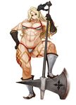  abs amazon_(dragon's_crown) armlet armor axe bikini bobobo boots breasts circlet dragon's_crown feathers gloves green_eyes large_breasts muscle panties smile solo swimsuit tattoo thick_thighs thighs thong thong_bikini underwear vanillaware weapon 