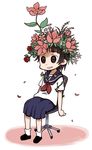  @_@ black_hair chair chibi flower head_wreath overgrown sakugawa_school_uniform saxyun school_uniform serafuku short_hair skirt solo to_aru_kagaku_no_railgun to_aru_majutsu_no_index uiharu_kazari 