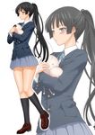  akiyama_mio alternate_hairstyle bad_id bad_pixiv_id black_hair blue_eyes blush k-on! legs long_hair ponytail school_uniform skirt solo zoom_layer zucchini 