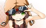  adjusting_goggles bad_id bad_pixiv_id ballista_(sekaiju) brown_hair goggles green_hair grin halftone halftone_background sekaiju_no_meikyuu sekaiju_no_meikyuu_3 short_hair smile solo upper_body yuu_(kyuutai_kansetsu) 