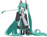  aqua_eyes aqua_hair detached_sleeves hatsune_miku ixy long_hair necktie oversized_clothes simple_background skirt solo spring_onion twintails very_long_hair vocaloid 