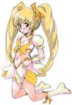  blonde_hair boots bow choker cure_sunshine demag heartcatch_precure! knee_boots long_hair magical_girl midriff myoudouin_itsuki navel orange_choker precure skirt solo twintails very_long_hair white_background yellow_bow yellow_eyes yellow_skirt 
