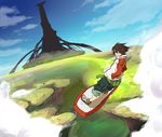  bad_id bad_pixiv_id brown_hair day eureka_seven eureka_seven_(series) hands_in_pockets houhou_(black_lack) hover_board male_focus raglan_sleeves renton_thurston sky sky_surfing skyboard solo surfing tower 