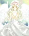  angel_wings closed_eyes crossed_arms dress feathers long_hair miyase_mahiro original solo wings 