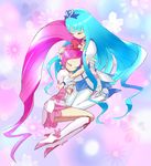  boots cure_blossom cure_marine hair_ornament hanasaki_tsubomi hand_on_another's_head heartcatch_precure! hug knee_boots kurumi_erika magical_girl multiple_girls nagy precure thighhighs 