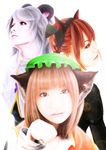  absurdres animal_ears bad_id bad_pixiv_id braid cat_ears chen cielo_(zaki) hat highres kaenbyou_rin mouse_ears multiple_girls nazrin photorealistic realistic simple_background slit_pupils touhou 