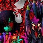  animal_ears bad_id bad_pixiv_id black_hair blood bunny_ears green_skin horror_(theme) inaba_tewi multiple_girls ninomae purple_skin red_eyes reisen_udongein_inaba touhou upper_body 