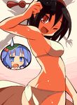  9law :d armpits ass bikini breasts camera hat kawashiro_nitori looking_back medium_breasts multiple_girls oekaki one_eye_closed open_mouth red_eyes shameimaru_aya short_hair sideboob smile sweatdrop swimsuit tokin_hat touhou twisted_torso two_side_up wet white_bikini 