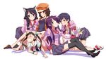  animal_ears backpack bag bakemonogatari barefoot black_hair black_legwear blue_eyes brown_eyes brown_hair cat_ears clenched_teeth closed_eyes glasses hachikuji_mayoi hair_ornament hair_ribbon hairclip hanekawa_tsubasa hat highres jacket jacket_over_swimsuit juliet_sleeves kanbaru_suruga katochin_(skpresents) legs long_hair long_sleeves monogatari_(series) multiple_girls nekomonogatari one-piece_swimsuit pleated_skirt puffy_sleeves purple_hair ribbon school_swimsuit school_uniform sengoku_nadeko senjougahara_hitagi short_hair sitting sitting_on_person skirt socks struggling swimsuit tears teeth thighhighs twintails zettai_ryouiki 