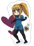  bangs blonde_hair blue_eyes female heart long_hair lowres metroid metroid_(creature) ponytail risu_(pixiv529414) samus_aran skin_tight zero_suit 