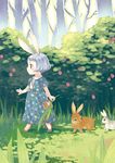  animal_ears bag blue_hair brown_eyes bunny bunny_ears child dress forest nature original short_hair solo takigawa_yuu 