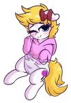  2018 absurd_res blush bow clothed clothing cutie_mark diaper digital_media_(artwork) earth_pony equine fan_character friendship_is_magic girly hair hi_res hoodie horse looking_at_viewer male mammal my_little_pony pony seabiscuit smile solo translucent wickedsilly 