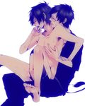  ao_no_exorcist barefoot brothers clothed_male_nude_male clothed_on_nude cum cum_on_body glasses handjob hickey incest male male_focus nude okumura_rin okumura_yukio penis pointy_ears siblings sitting spread_legs tail yaoi 