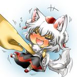  :3 bad_id bad_pixiv_id blush chibi closed_eyes fang hat inubashiri_momiji minigirl rebecca_(keinelove) solo tail tail_wagging tickling tokin_hat touhou 