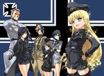  4girls bad_id bad_pixiv_id black_hair black_legwear blonde_hair blue_eyes blush breasts daiteikoku eisen_manstein el_rommel ermi_doenitz grecia_goebbels hat iron_cross isada_(daisa) long_hair looking_at_viewer military military_uniform multiple_boys multiple_girls retia_adolf small_breasts thighhighs trieste_stettin uniform 