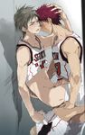  2boys anal bar_censor basketball basketball_uniform blush censor_bar censored erection eyes_closed grey_eyes grey_hair hand_on_head kagami_taiga kiyoshi_teppei kuroko_no_basuke locker locker_room lockers male male_focus multiple_boys muscle navel pants_down penis pubic_hair red_hair saliva sex spiked_hair sport sports sportswear sweat undressing uniform yaoi yucowa 