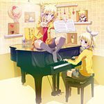  1boy 1girl black_legwear black_socks blonde_hair blue_eyes bow boy boy_and_girl character_doll female footwear girl grand_piano hair_bow hair_ornament hairpin hat headphones headset heart ichijiku_(r620) instrument jacket kagamine_len kagamine_rin knee-socks knee_socks kneehighs letter male musical_instrument musical_note musical_notes notes open_mouth outstretched_hand piano piano_bench piano_seat playing playing_piano ponytail ribbon roadroller short_hair shorts sitting socks thighhighs toothbrush vocaloid 