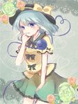  blue_eyes flower green_hair hat highres komeiji_koishi rose shromann solo touhou 