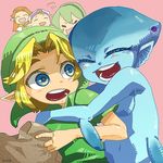  4girls angry blonde_hair blue_eyes brown_hair fish_girl fume hat hug link long_hair malon monster_girl multiple_girls napm pointy_ears princess_ruto princess_zelda saria smile the_legend_of_zelda the_legend_of_zelda:_ocarina_of_time young_zelda zora 