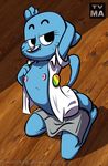  blue_body breasts butt cat fangs feline female flat kneeling looking_at_viewer mammal milf mother nicole_watterson nipples parent pose rule_34 small_breasts smile solo the_amazing_world_of_gumball the_amazing_world_of_gumball_(series) tvma 