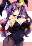  animal_ears breasts bunny_ears bunny_tail bunnysuit cleavage crescent crescent_hair_ornament hair_ornament huge_breasts long_hair pantyhose patchouli_knowledge purple_eyes purple_hair shirogane_(platinum) solo tail touhou 