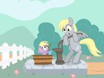  bath blonde_hair bucket child cub cutie_mark daughter derp derpy_hooves_(mlp) dinky_hooves_(mlp) duo equine female fence feral friendship_is_magic grey_body hair half_barrel horn long_hair mammal mother my_little_pony parent pegasus pump_well short_hair shutterflye unicorn water well wings yellow_eyes young 