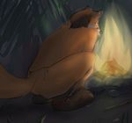  balls butt canine catwolf crouching fire fox looking_at_viewer male mammal nude solo 