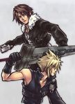  bad_id bad_pixiv_id blonde_hair blue_eyes brown_hair cloud_strife final_fantasy final_fantasy_vii final_fantasy_vii_advent_children final_fantasy_viii first_ken male_focus multiple_boys scar spiked_hair squall_leonhart sword weapon yu_(uza) 