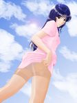  choujikuu_yousai_macross cloud crotch_seam day dress dress_lift lens_flare lips long_hair looking_back lynn_minmay macross macross:_do_you_remember_love? panties panties_under_pantyhose pantyhose sky solo thighband_pantyhose underwear winbay01 