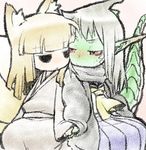  animal_ears bad_id bad_pixiv_id blonde_hair character_request dragon_girl dragon_tail fox_ears fox_tail green_skin grey_hair monster_girl multiple_girls multiple_tails original pointy_ears red_eyes ryuujin_no_senpai tail ume_(noraneko) 