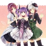  braid brown_eyes cheria_barnes choker dress duplicate hagiwara_rin hair_ribbon hairband hat heart lowres multicolored_hair multiple_girls one_eye_closed pascal pink_background purple_eyes purple_hair ribbon sophie_(tales) strapless strapless_dress tales_of_(series) tales_of_graces thighhighs twin_braids twintails two-tone_hair white_hair wrist_cuffs 