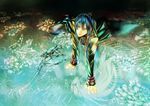  black_hair d.gray-man flower kanda_yuu long_hair lotus male_focus ponytail reflection seon skeleton solo uniform water 