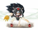  black_hair fighting_stance final_fantasy final_fantasy_xi geta grin hat looking_at_viewer nice parody red_eyes shameimaru_aya short_hair smile solo tengu tengu-geta the_iron_of_yin_and_yang tokin_hat touhou yagudo 