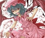  bat_wings deep_wound fangs hat highres hyton_(pixiv68383) injury lavender_hair red_eyes remilia_scarlet shimo_(depthbomb) short_hair solo touhou wings 