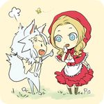  1girl big_bad_wolf big_bad_wolf_(cosplay) big_bad_wolf_(grimm) bleach blonde_hair blue_eyes cosplay grimm's_fairy_tales highres hitsugaya_toushirou little_red_riding_hood little_red_riding_hood_(grimm) little_red_riding_hood_(grimm)_(cosplay) matsumoto_rangiku noritamako wolf 