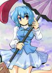  blue_eyes blue_hair harukatron heterochromia karakasa_obake md5_mismatch purple_umbrella red_eyes short_hair solo tatara_kogasa tongue touhou umbrella 