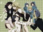  5girls animal_helmet black_hair blonde_hair blue_eyes bodysuit breast_rest breasts brown_eyes celty_sturluson durarara!! genderswap genderswap_(ftm) genderswap_(mtf) glasses headband heart heiwajima_shizuo helmet kida_masaomi kishitani_shinra labcoat large_breasts miniskirt motorcycle_helmet multiple_boys multiple_girls navel necktie orihara_izaya pencil_skirt pleated_skirt red_eyes ryuugamine_mikado school_uniform short_hair shuri_(84k) skirt sonohara_anri tuxedo vest yellow_eyes 