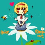  alice_margatroid bad_id bad_pixiv_id bee blonde_hair bug chibi flower hairband heart insect short_hair sitting solo symbol-shaped_pupils tera touhou 