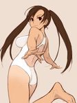  ass barefoot brown_eyes brown_hair feet foreshortening hands impossible_clothes impossible_swimsuit ino kousaka_rino long_hair one-piece_swimsuit otome_function simple_background sketch solo swimsuit twintails 