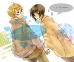  2boys 2guys america_(hetalia) axis_powers_hetalia black_hair blond_hair blonde_hair blue_eyes brown_eyes engrish friends glasses hand_holding happy holding_hands japan_(hetalia) male male_focus multiple_boys ranguage typo 