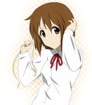  alternate_hairstyle brown_eyes brown_hair face hirasawa_ui ikari_manatsu k-on! school_uniform short_hair solo 