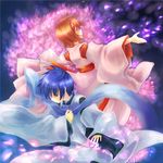  1girl bad_id bad_pixiv_id blue_hair blue_scarf couple hetero japanese_clothes kaito kimono meiko red_hair scarf sekia_(akaino) vocaloid 