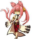  animal_ears bad_id bad_pixiv_id belt blazblue bracelet candy capri_pants food glasses jewelry kokonoe kuro_yuzu lollipop long_hair pants pince-nez pink_hair red_pants solo tail yellow_eyes 