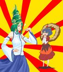  alternate_hairstyle drill_hair kochiya_sanae macedonian_flag multiple_girls shouten_pegasus_mix_mori sunburst touhou un:coo_(nit) yasaka_kanako 