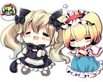  2girls alice_margatroid alternate_hairstyle animal_ears blonde_hair blue_eyes chibi hairband kemonomimi_mode kirisame_marisa kurekore multiple_girls short_hair sleeping touhou 