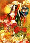  amazon bad_id bad_pixiv_id boa_hancock breasts cleavage colorful earrings flower highres jewelry large_breasts long_hair midriff navel one_piece peony_(flower) salome_(one_piece) seon skull snake solo 